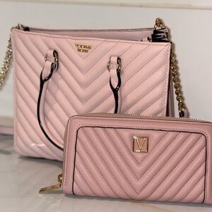 Victoria's Secret Pebbled V-Quilt Satchel Bag in light pink